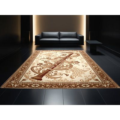 Tapis oriental doux et moelleux de style oriental Clarinette Beige - reliure beige