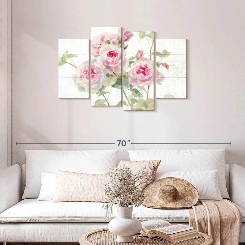 Douces roses sur bois, H 27 po x l 43 po