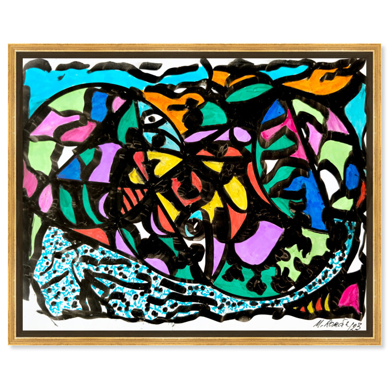 Under The Colored Sea, toile abstraite colorée par Art Remedy, Cadre doré, H 25 po x l 31 po