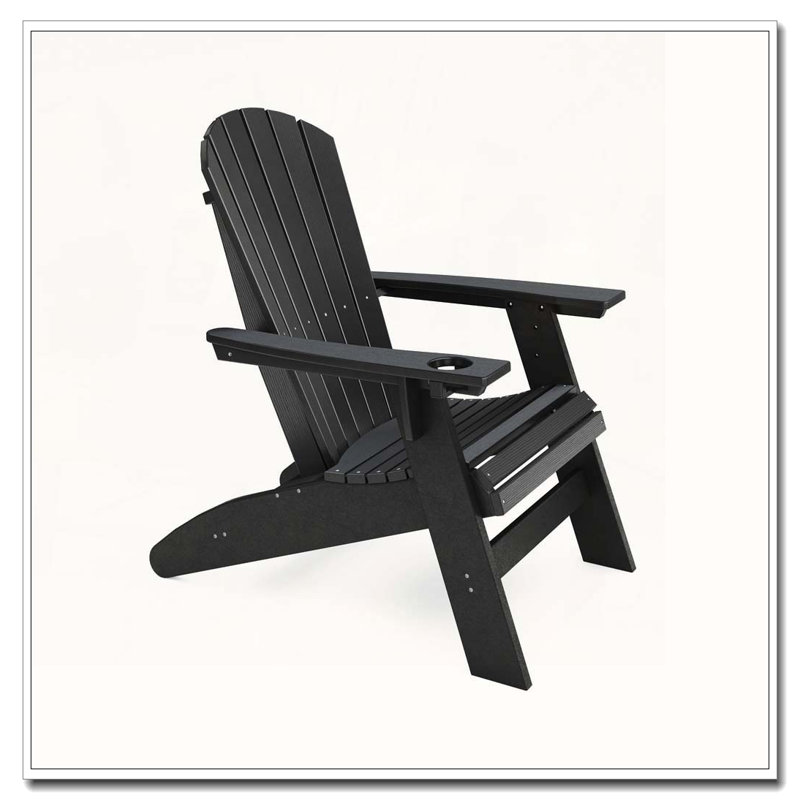 Sturdy HDPE Poly Lumber Adirondack Chair for Poolside, Black