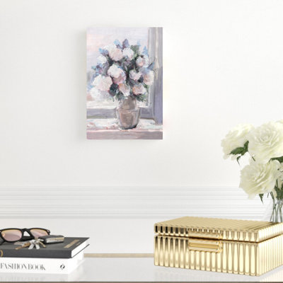 Reproduction d’art sur toile tendue florale sur rebord rose et bleu