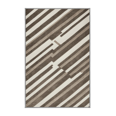  Tapis taupe lavable à rayures blanches