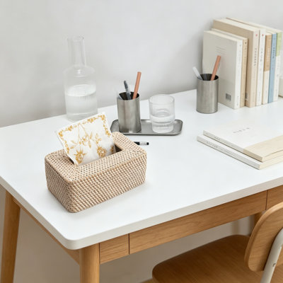 Rectangular Rattan Tissue Box Cover, Handwoven Wicker Tissue Holder with Open Bottom for Quick Refill, Decorative Facial Tissue Box for Bathroom Kitchen Living Room Bedroom