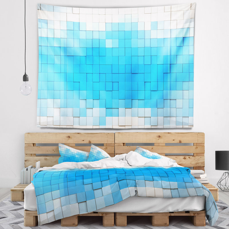 Tapisserie 3d blue cubes, H 50 po x l 60 po