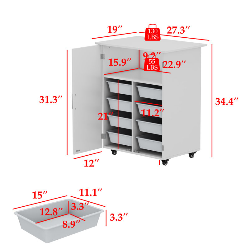 Two Door Craft & Sewing Tables With 8 Baskets And Wheels