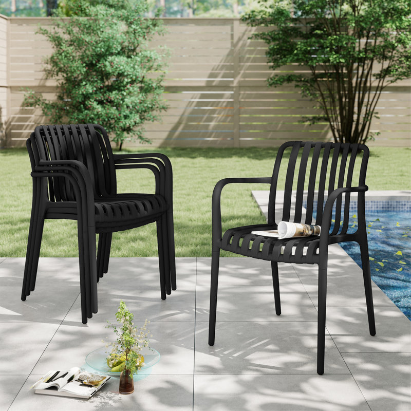 Outdoor Stacking Dining Armchair, Black