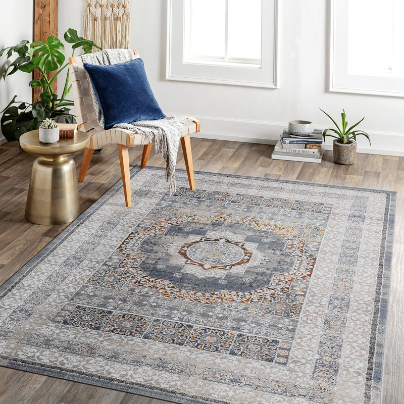 Area Rug, Collection 5X7 Blue/Medallion Non-Shedding Living Room Bedroom Dining Home Office Stylish And Stain Resistant