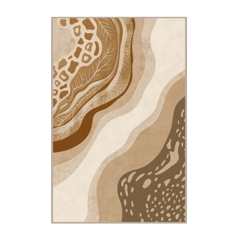 Machine Washable Parez Fiji Island Landscape Tropical Ombre Rug in Beige – Beige Binding, 8x12