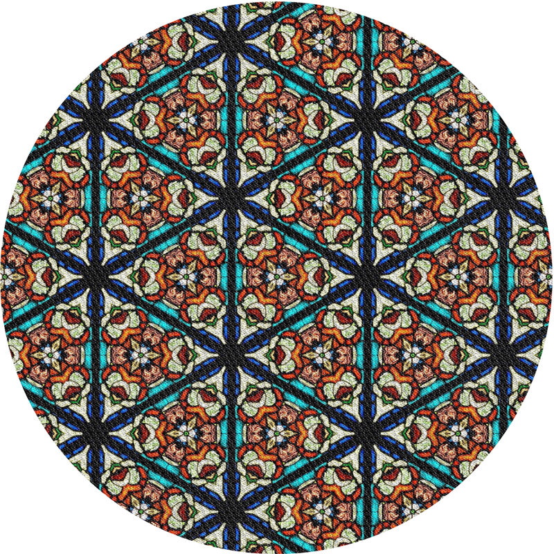Tapis brun/bleu à motifs, Rond 5 pi
