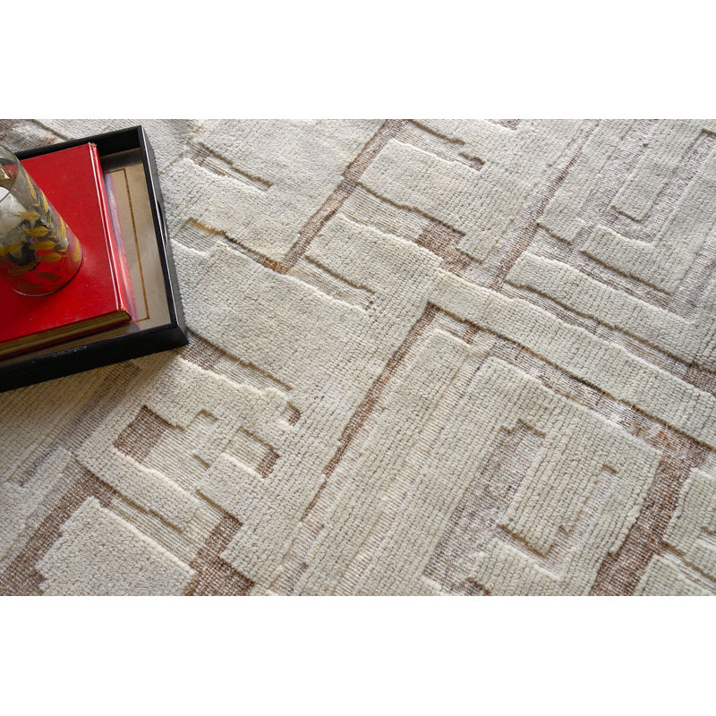 Calexico Wool Abstract Area Rug in Beige/Ivory, Rectangle 14' x 18'