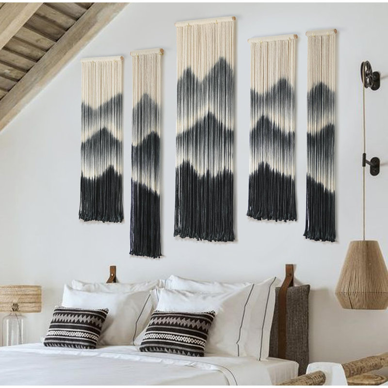 Grand mur de macramé suspendu 5 pièces fait à la main trempé-teint montagne décoration murale combinaison suspension chambre salon moderne fibre de fil art mural