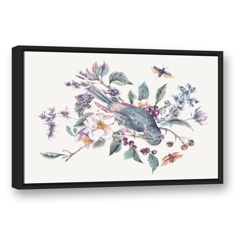 Oiseau dans les branches - Peinture sur toile encadrée, H 31,75 po x l 21,75 po