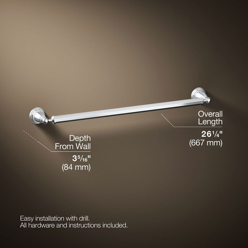 Pinstripe® 20.25" Wall Mounted Towel Bar, Polished Chrome, 24"W