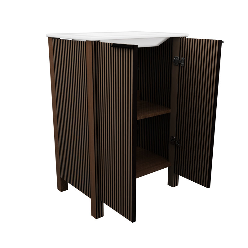 Meuble-lavabo sur pied brun de 30 pouces avec lavabo en céramique blanche, lavabo simple en résine, base en contreplaqué, instructions d'installation complètes