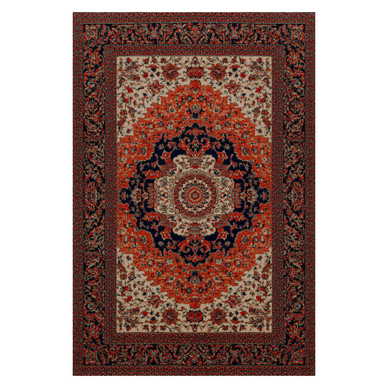 Guria Orange Oriental Vintage Look Machine Printed Cotton Chenille Area Rug, Runner 4' x 13'2"
