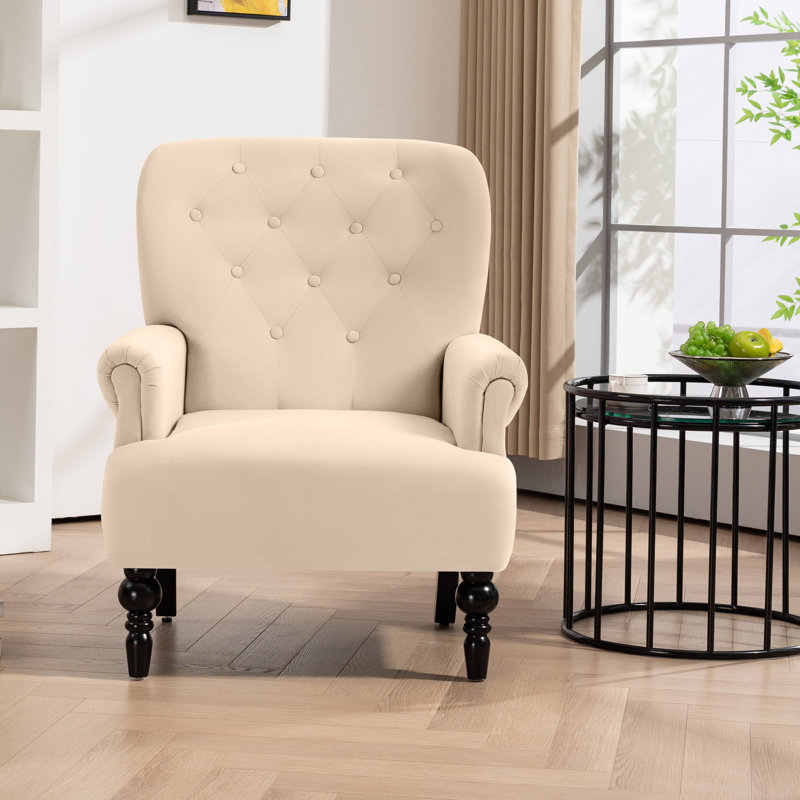 Fauteuil à oreilles en velours de 31 po de largeur Daryann, Velours beige