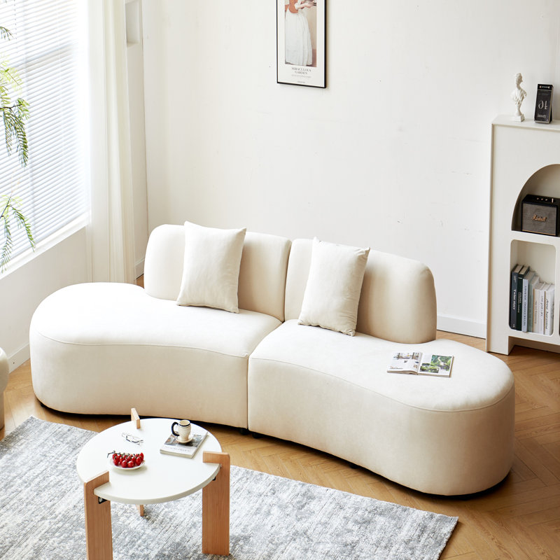 Canapé 6 places en velours de luxe avec motif en demi-lune et mousse haute densité, Ivoire ivoire