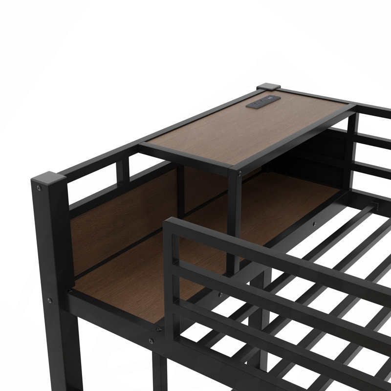 Metal Bunk Bed With Storage Shelves, LED Light Strip, And USB Power Strip, Twin