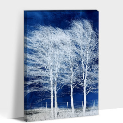 Paysage d'hiver, art mural sur toile, arbre enneigé, impression sur toile, scène d'hiver moderne bleu, œuvre d'art de la forêt d'hiver, prêt à être accroché