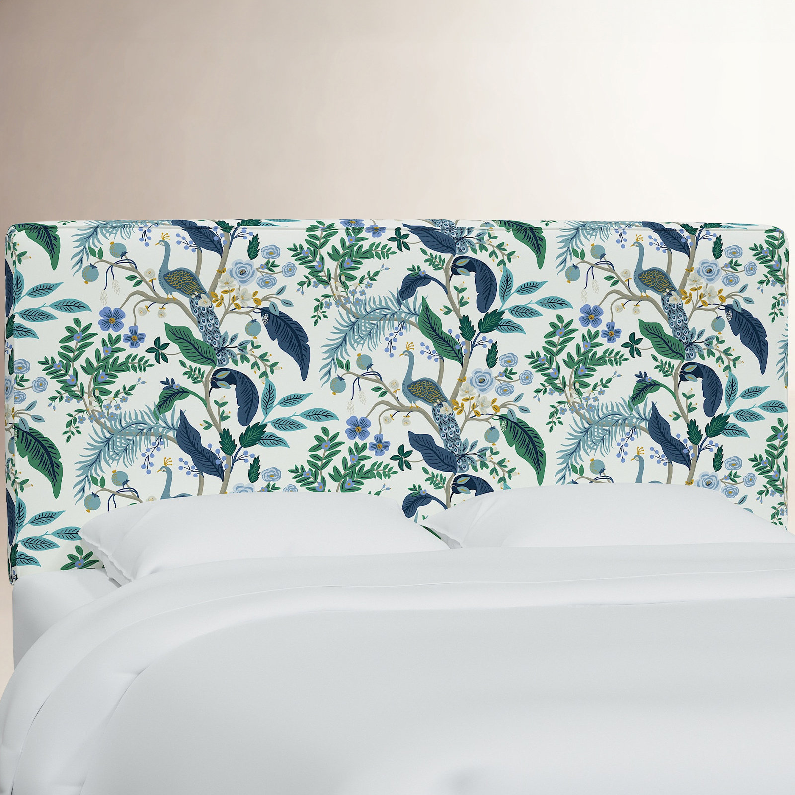 Elly Headboard, King, Rpc Peacock Blue & White Linen