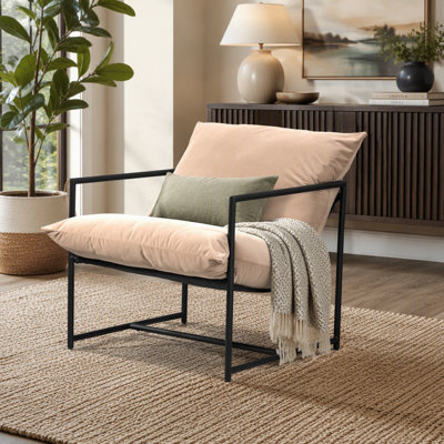 Fauteuil d'appoint élégant en velours moderne, fauteuil inclinable contemporain avec cadre en métal et siège profond pour bureau personnel