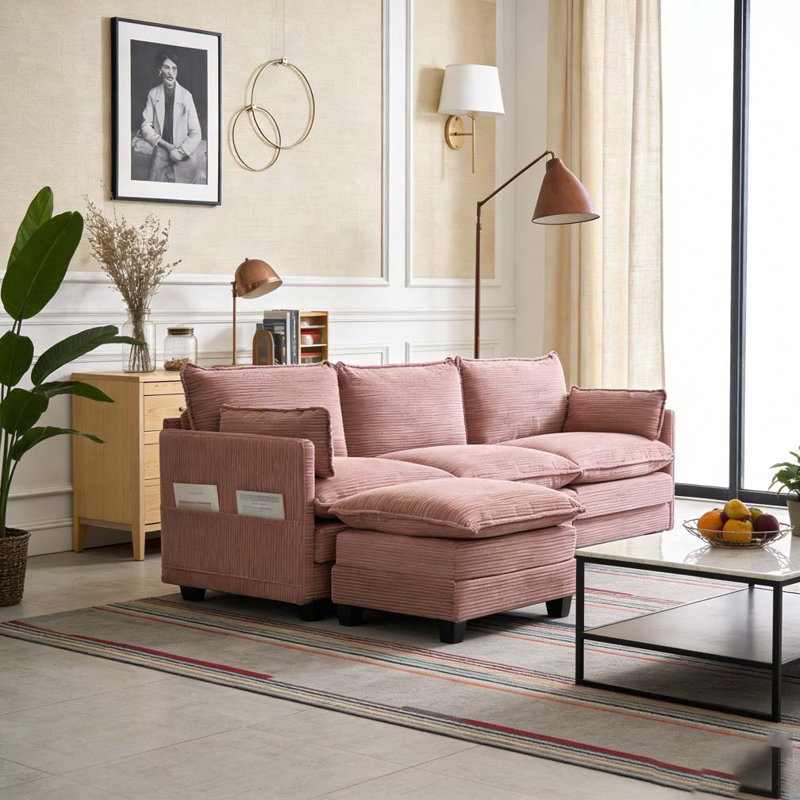 Canapé modulaire surdimensionné avec repose-pieds mobile, Rose