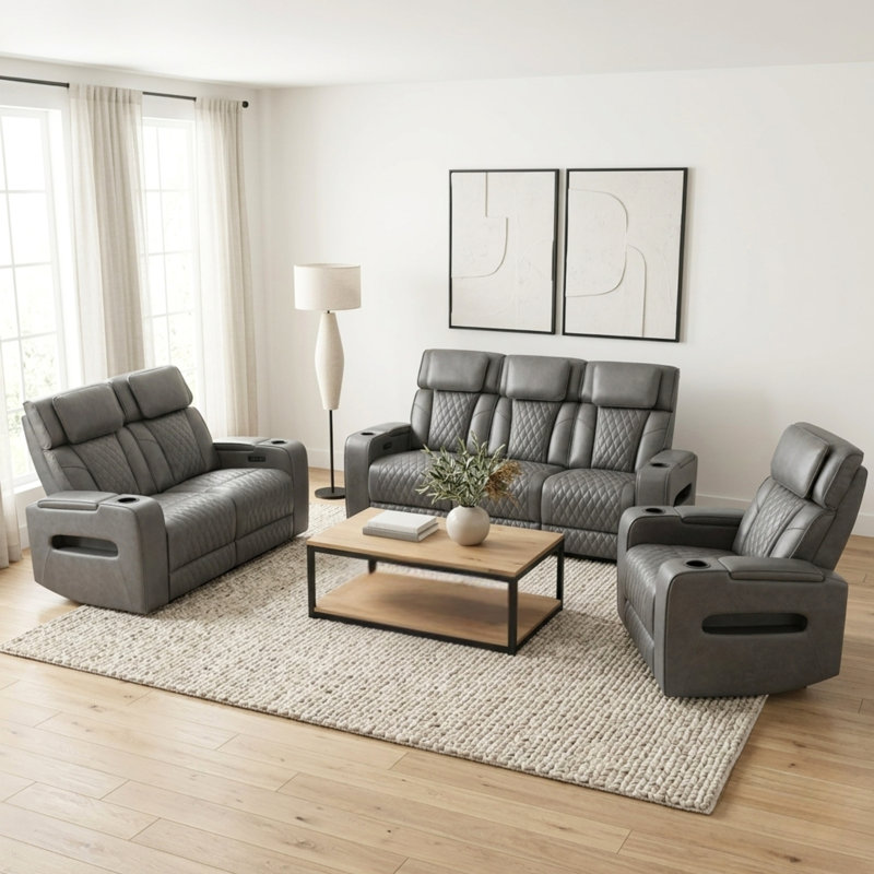 Causeuse inclinable électrique en cuir Hunter - Gris anthracite, Gris anthracite