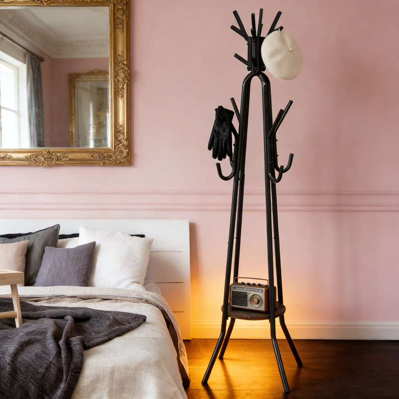 Industrial Coat Rack With Shelf, 20-Hook Standing Hanger Organizer For Entryway, Hallway, And Bedroom Storage
