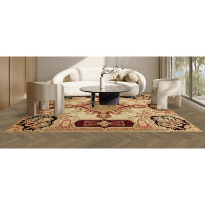 Tapis oriental en laine noué à la main or / noir