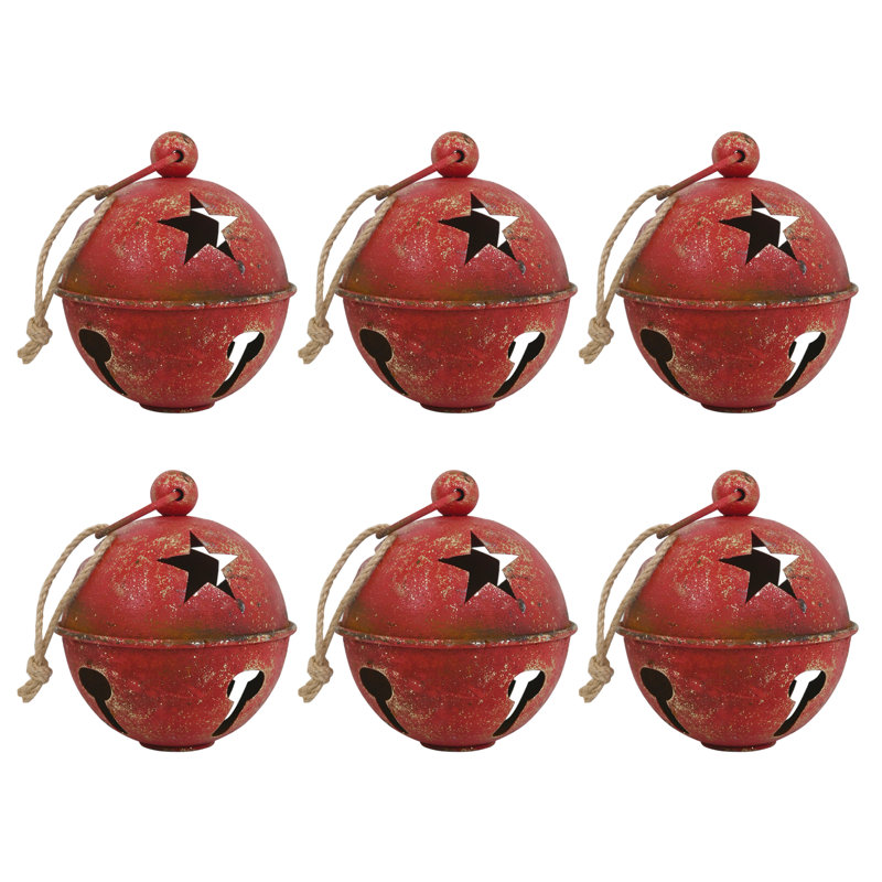 Ornements de cloche de Noël rétro, décorations de boule de Noël en métal rustique de 5,12 pouces pour les fêtes, Rouge