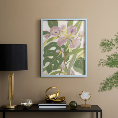 Orchidée tropicale brossée I, reproduction encadrée - bois massif