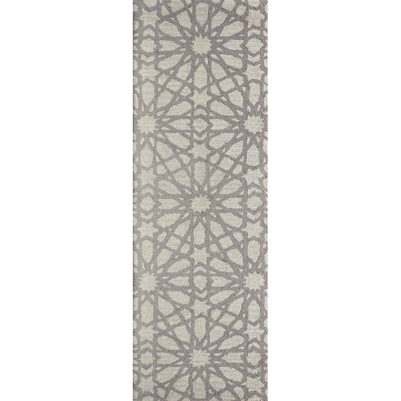 Tapis en laine tissé à la main argenté Harner, Tapis de couloir : 2 pi 2 po x 7 pi 7 po