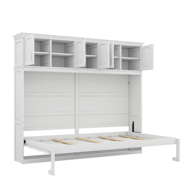 Lit escamotable A / Murphy avec armoires supérieures, Double, Blanc
