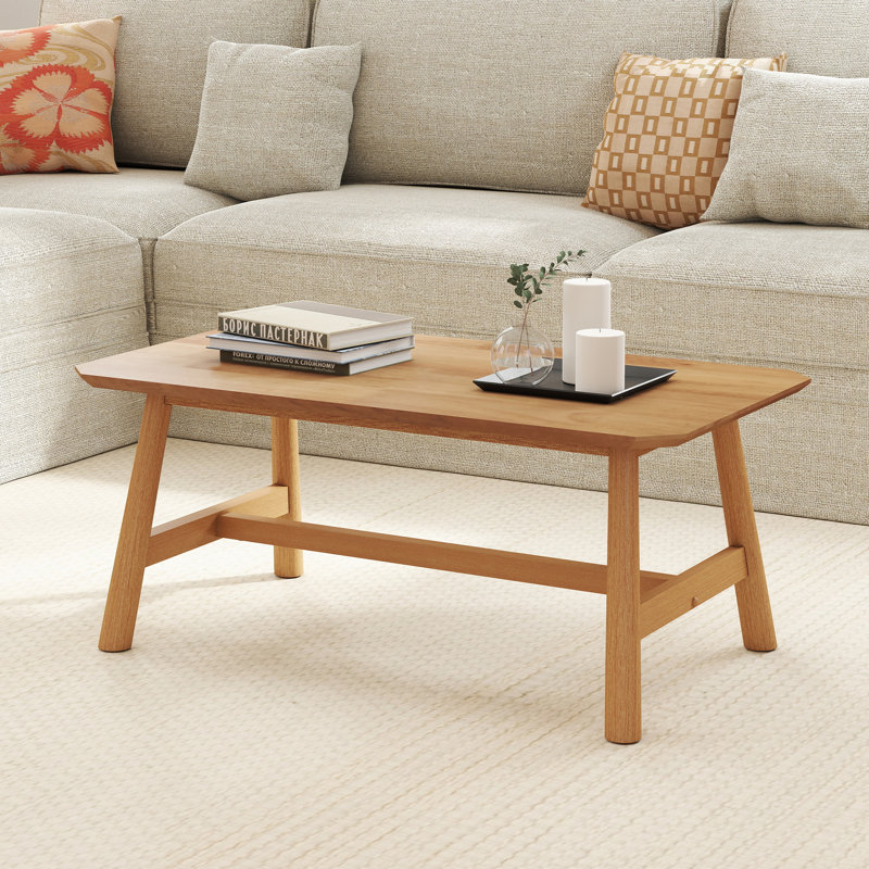 Table basse rectangulaire moderne avec table basse Mid-Century en bois massif pour le salon, Nature