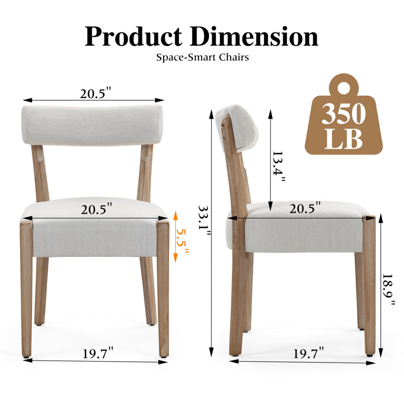 Linen Upholstered Solid Wood Dining Chairs Side Chairs, Beige