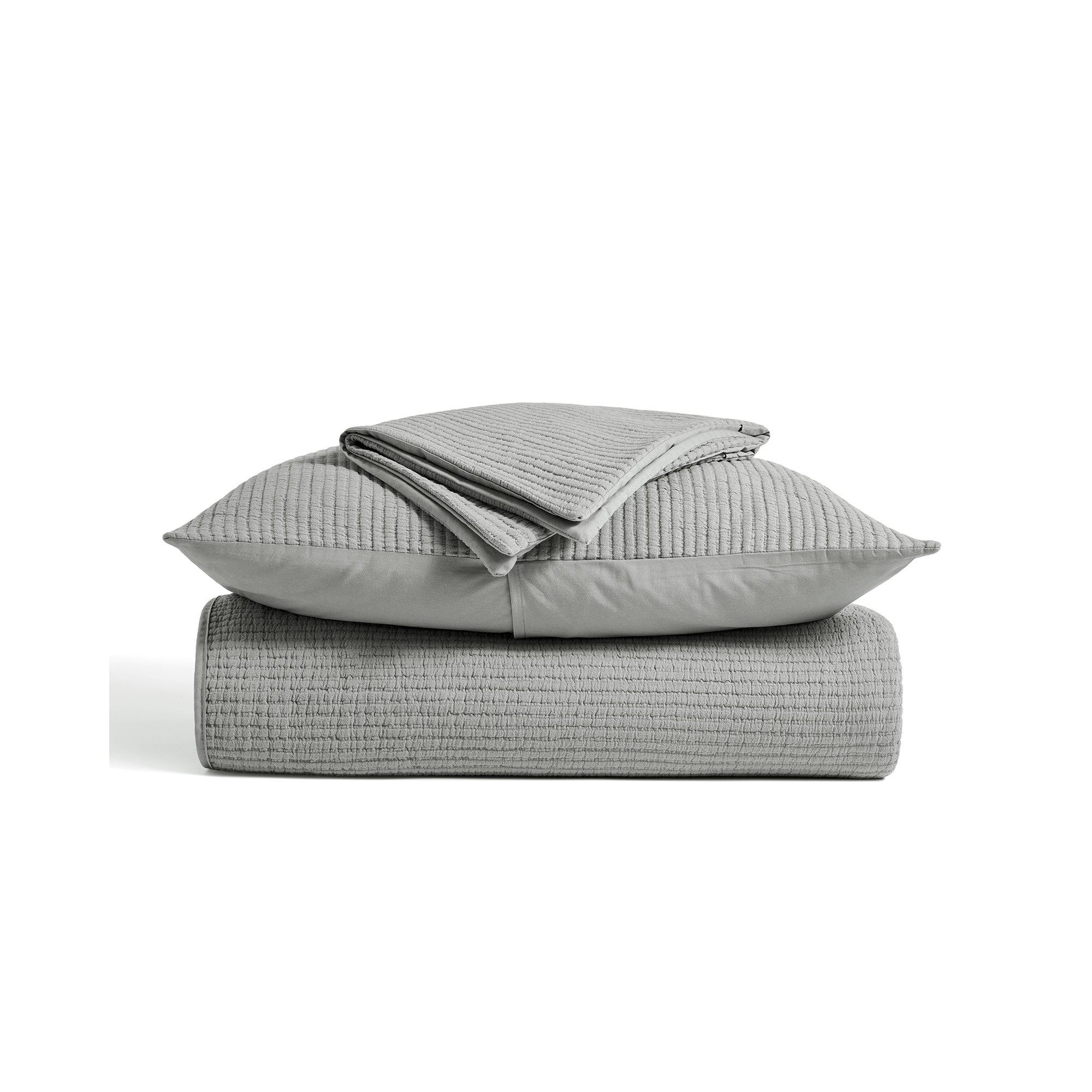 Ribbed Matelassé Cotton Coverlet Set, Fog Gray, King Quilt + 2 King Shams