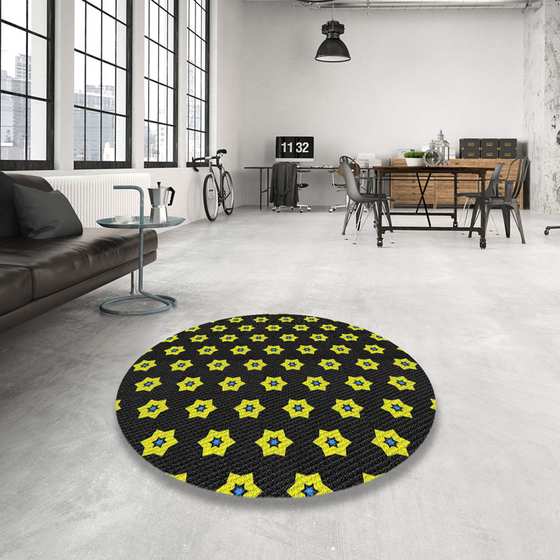 Tapis jaune / noir Power Loom, Rond 8 pi