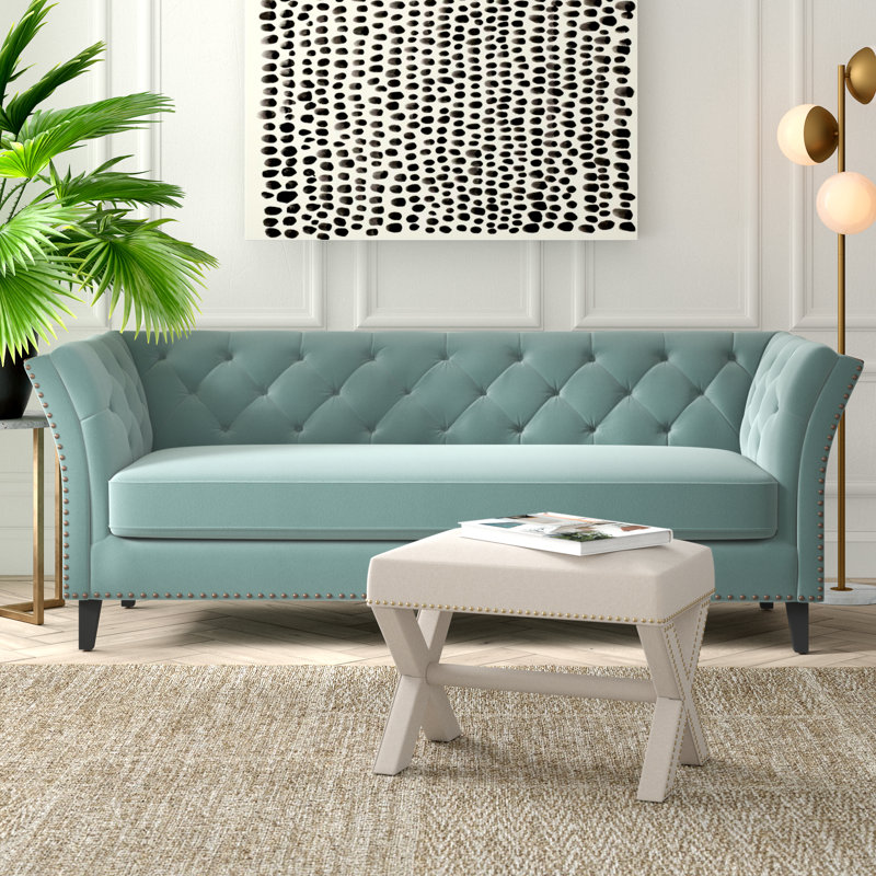 Gilmore Upholstered 86'' Sofa, Soft Turquoise Blue