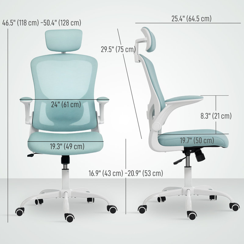 Chaise de bureau ergonomique, chaise de bureau avec appui-tête, vert clair, Bleu clair, Blanc