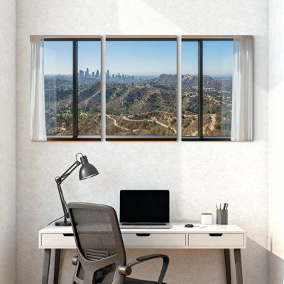 Scénario et paysages urbains, paysage urbain, paysage de montagne, fenêtre, ensemble de 3 impressions sur toile