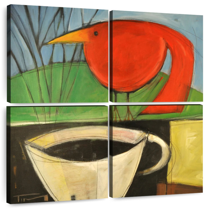 Café Brampt et oiseau rouge, H 18 po x l 18 po