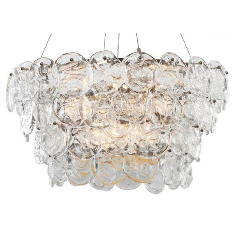 Lustre Kameriah en tube de verre soufflé à la main Dawn, Verre craquelé, 30" DIAMETER X 15" HEIGHT, Chrome laqué