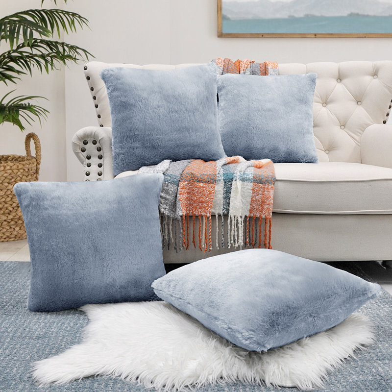 Housse de coussin réversible en fausse fourrure, Bleu cendré