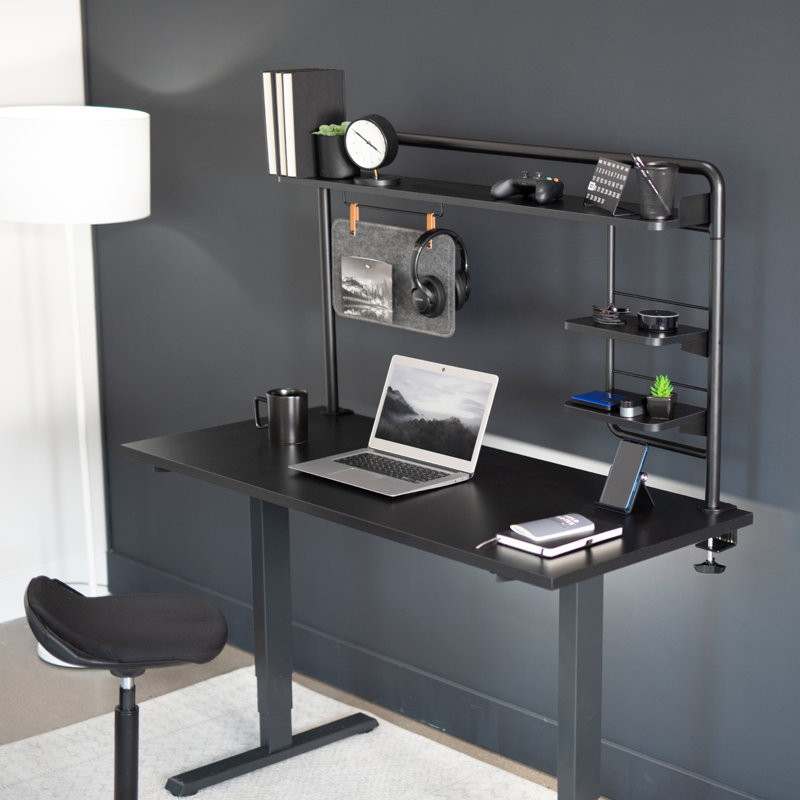 Black Clamp-On Desktop Shelving System with Magnetic Memo Board