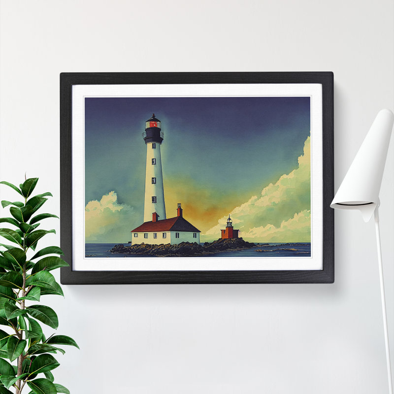 Lighthouse Watercolour Vol.2 - Single Picture Frame Print, 25cm H x 34cm W, Black