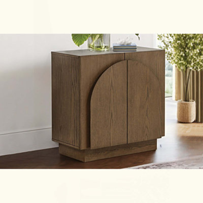 Buffet Mid-Century moderne, armoire de rangement en bois de salon avec portes arquées, armoire à crédence brune pour la cuisine ou le salon