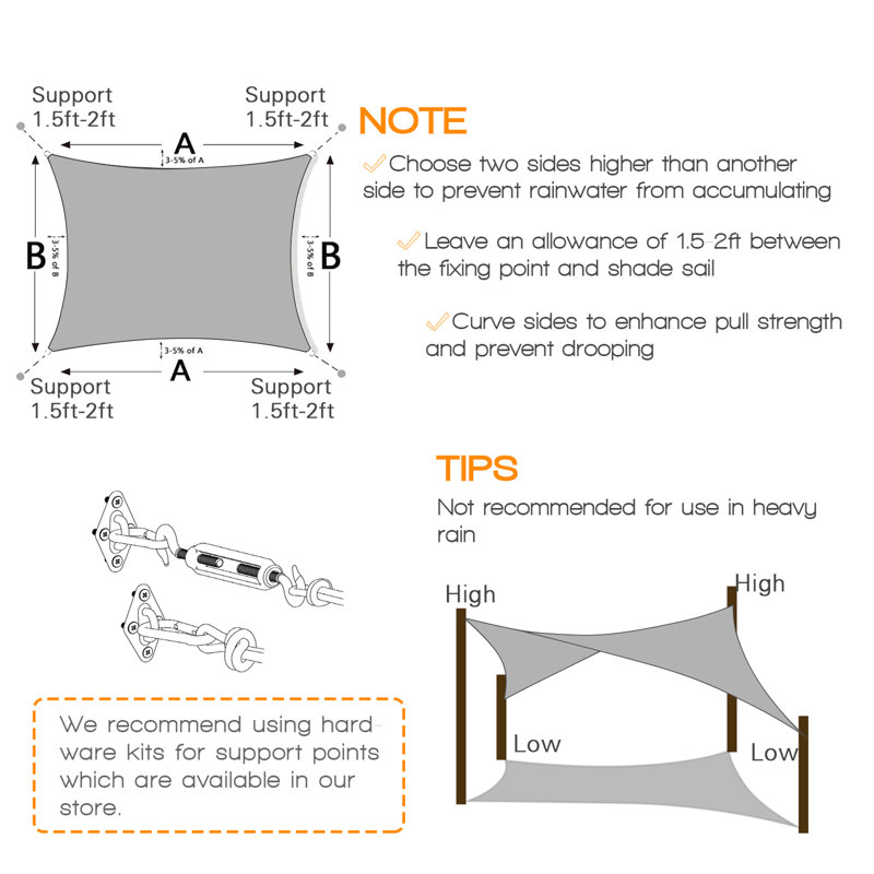 15'X23' Customize Rectangle Sun Shade Sail, Light Gray