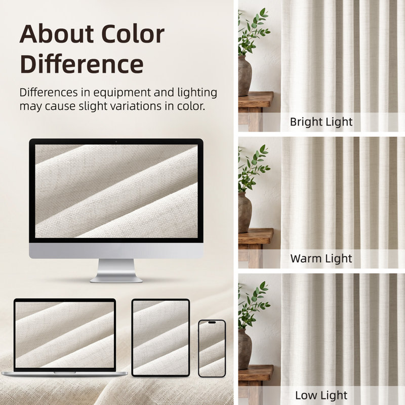 Graciella Thermal Insulated Faux Linen Textured 100% Blackout Curtains for Bedroom Living Room Back Tab/Rod Pocket, Beige