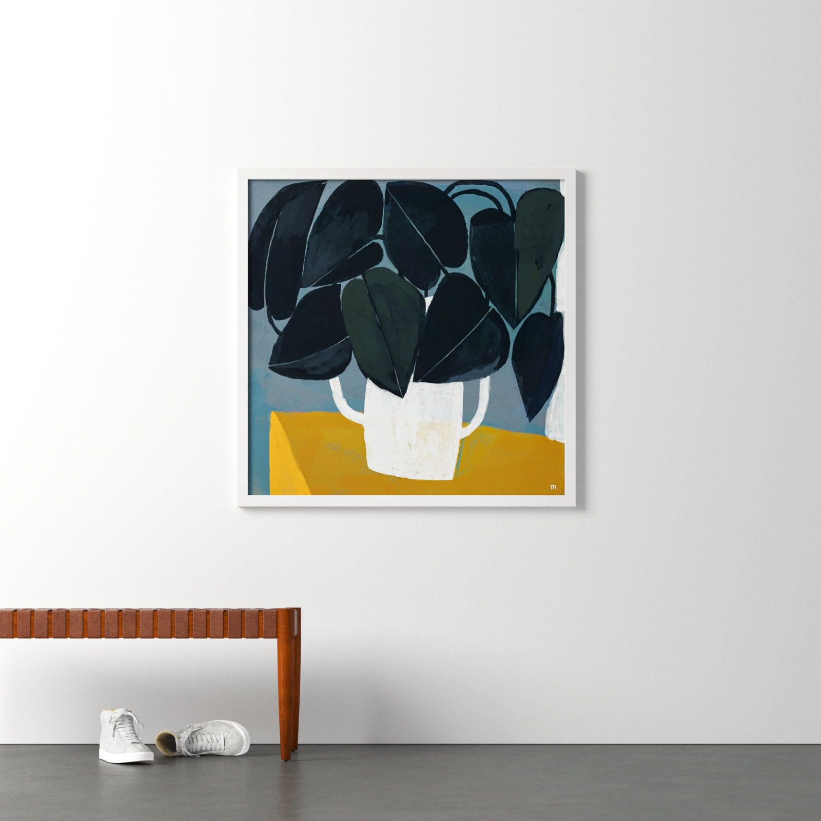 Plant "Summer Interior 1" Painting, White, 44" H x 44" W x 1.25" D