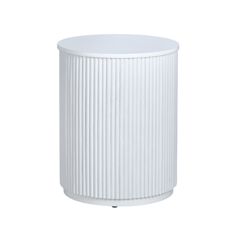 Round White Solid Wood Accent_End Table, White